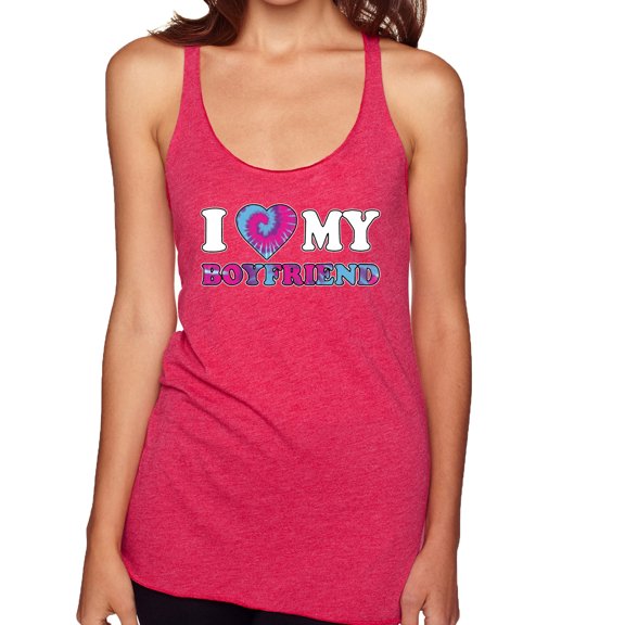 I Love My Boyfriend Tie Dye Pop Culture Tri-Blend Racerback Tank Top, Shocking Pink, Medium