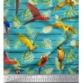 thumbnail image 1 of Soimoi Blue Rayon Fabric Tropical Leaves & Bird Fabric Prints By Yard 58 Inch Wide, 1 of 3