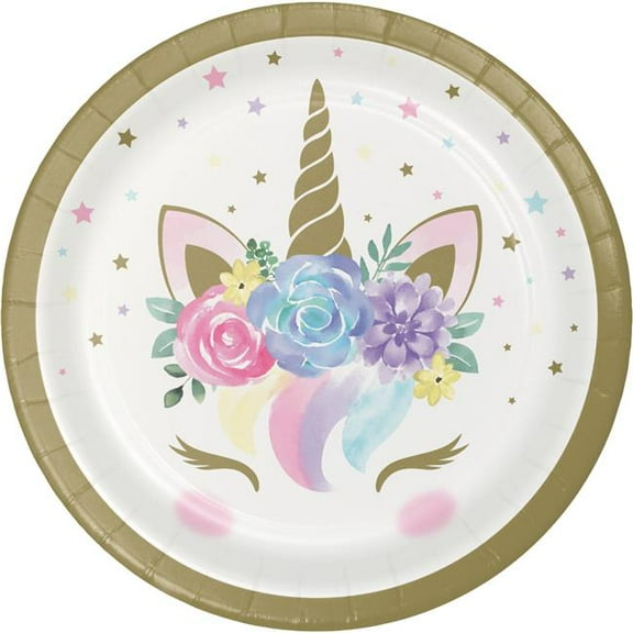 Creative Converting 343833 7 in. Unicorn Baby Shower Dessert Plates - 8 Count - Case of 12