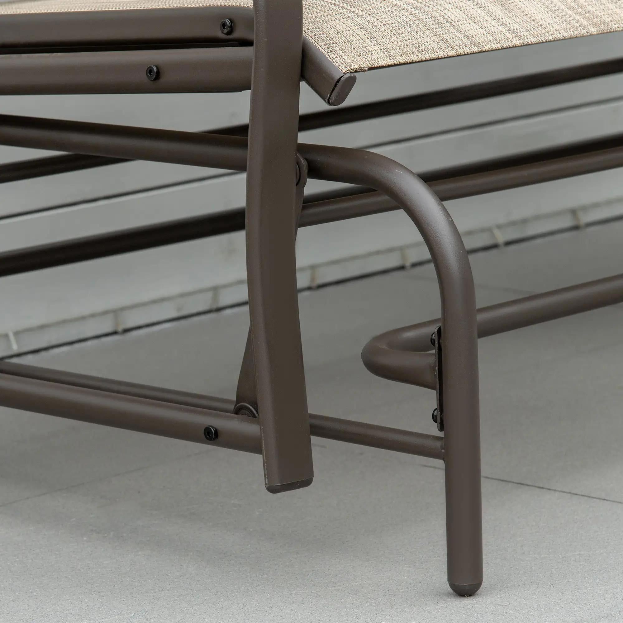 Resenkos Outdoor Glider Bench with Mesh Fabric, Metal Frame Loveseat with Armrests, Brown, Patio Furniture for Garden Porch,Sand