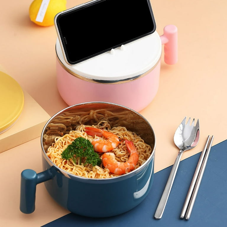 Honrane Ramen Noodles Bowl Large Capacity Food Grade Stainless Steel  Anti-scalding 1000ml Student Office Worker Portable Lunch Box Dorm  Accessories