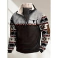 thumbnail image 3 of Men's Western Wool Jacket Denim Bull-Head Print Pullover – Quarter-Zip Stand Collar Long Sleeve Sports Sweatshirt,L,black, 3 of 4