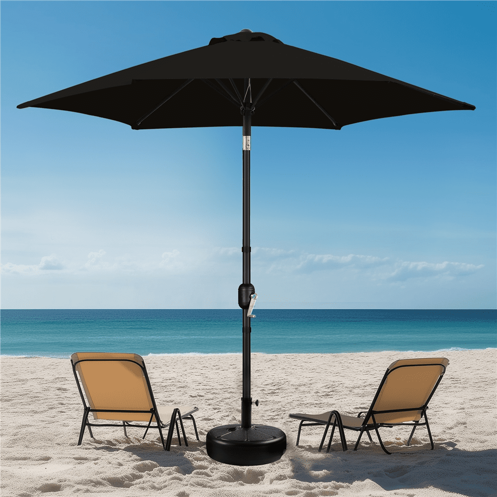 Renwick 9 Ft Outdoor Patio Umbrella with Push Button Tilt and Crank, Black
