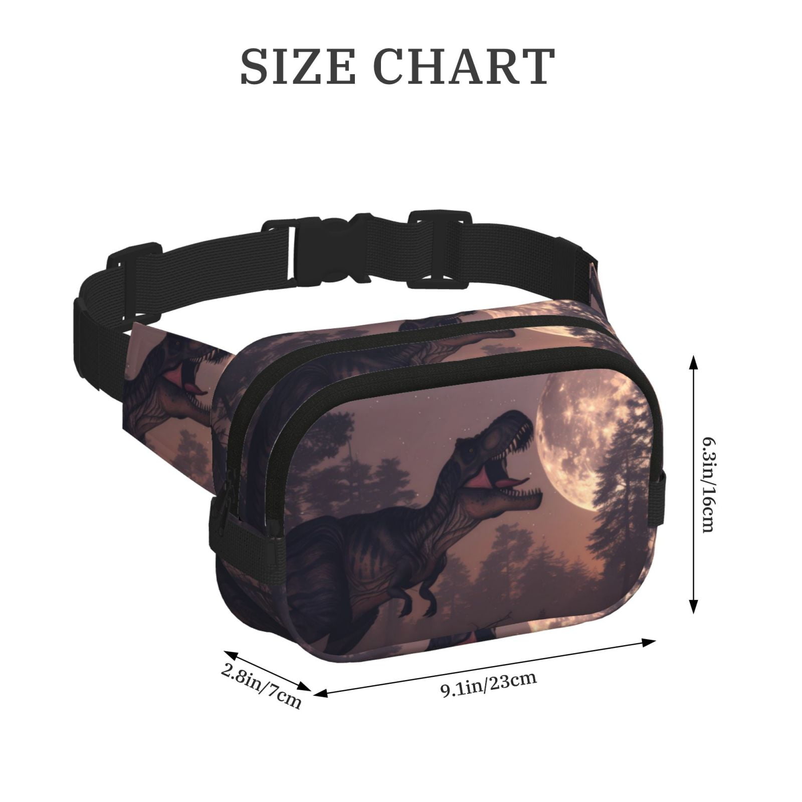 Picia Dinosaur Moonlit Forest Print Square Double-Layer Waist Bag Mini Adjustable Waist Belt Bag Exercise Running Travel Hiking