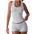 thumbnail image 3 of Women'S Y2K Yoga Slim Fit Tank Top and Shorts 2 Piece Workout Set Athletic Gym Outfit White Flower Ash L, 3 of 8