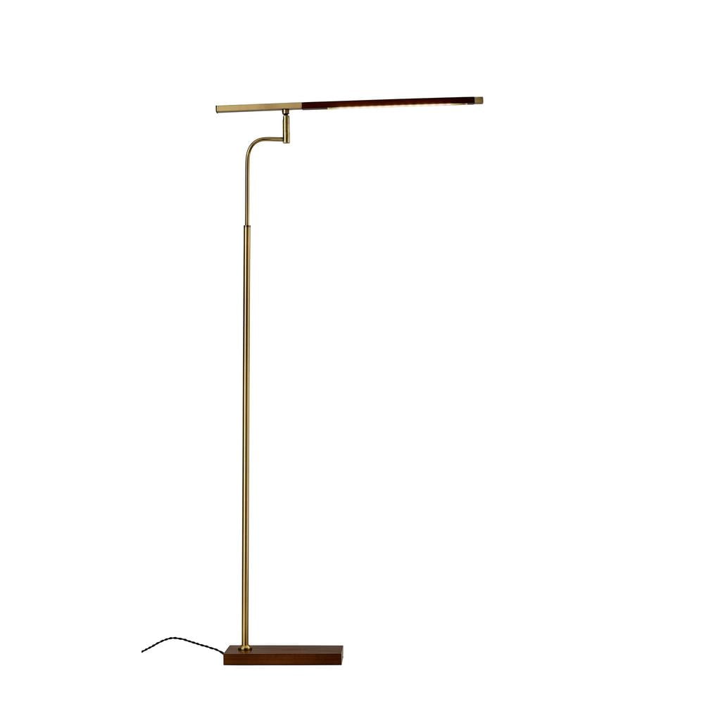Adesso Barrett 50.5-62.5" Adjustable 3-WayTouch LED Walnut Wood & Brass Floor Lamp