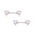 thumbnail image 2 of Pair of Nipple Barbells 14G Surgical Steel with Heart Shaped Prong Set CZ Gems, 2 of 5