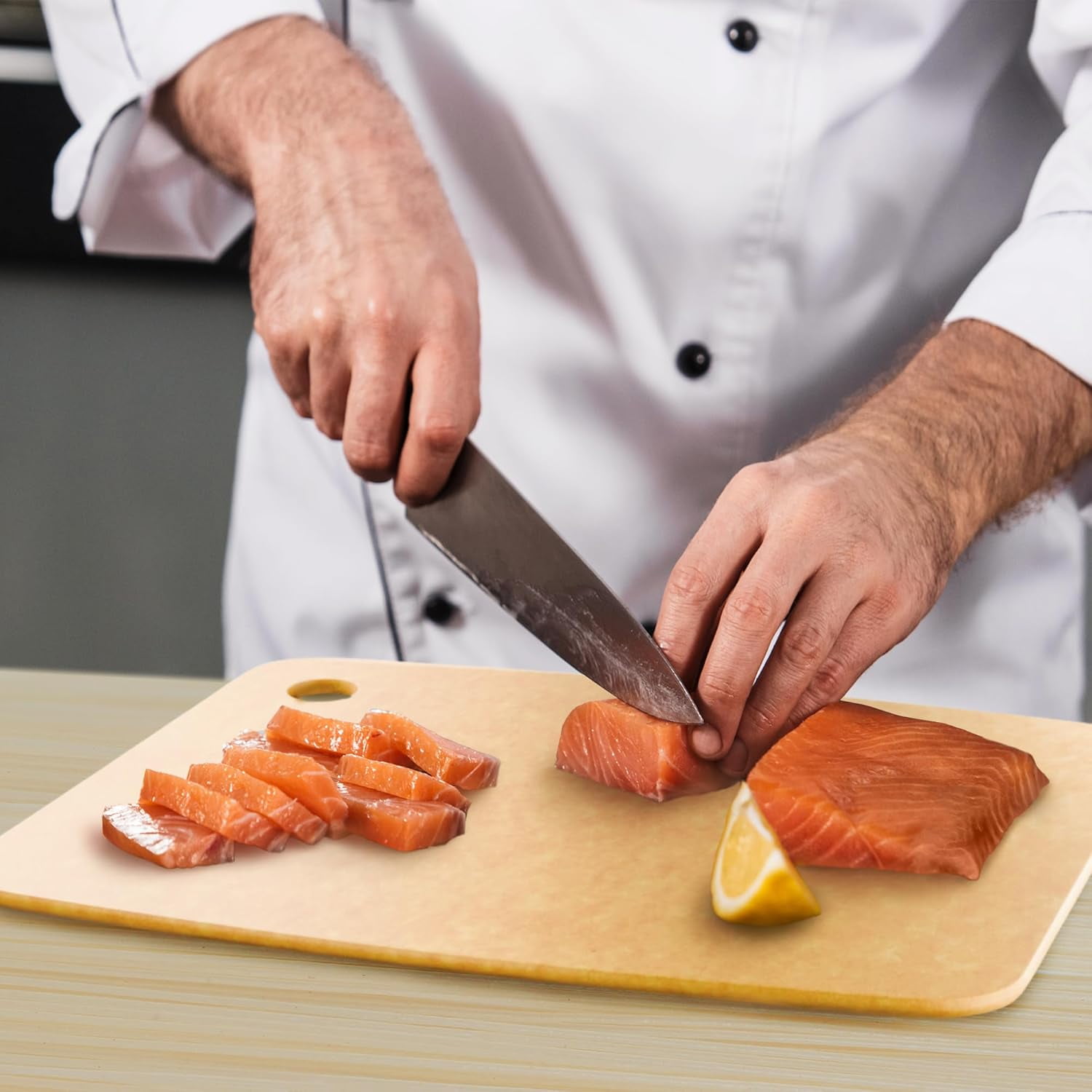 Composite Wood Cutting Board for Kitchen, Extra Large 18 x 12 Inch, Dishwasher Safe, Thin Rectangular Chopping Board, Natural, Belwares