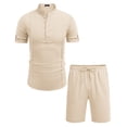 thumbnail image 6 of COOFANDY Men's 2 Pieces Linen Set Henley Shirt Short Sleeve and Shorts Summer Beach Yoga Matching Outfits, 6 of 6