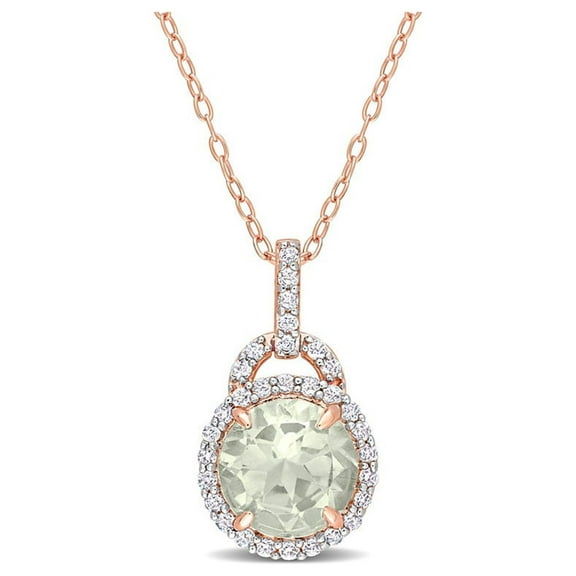 3.26 Carat (Ctw) Green Quartz Pendant Necklace in Rose Pink Plated Sterling Silver with Chain for Women