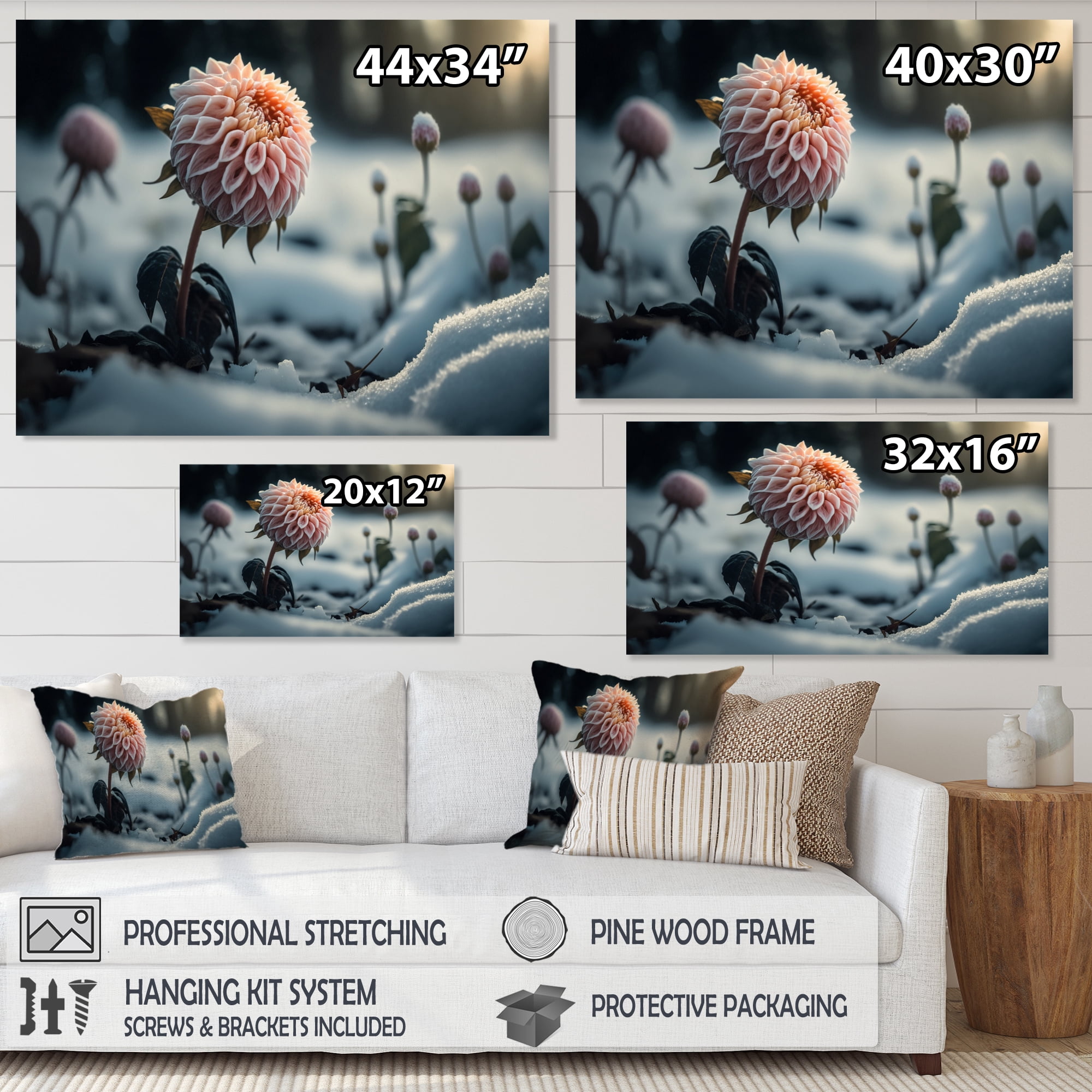 Designart A Blooming Pink Dahlia Flower In Winter I Canvas Wall Art