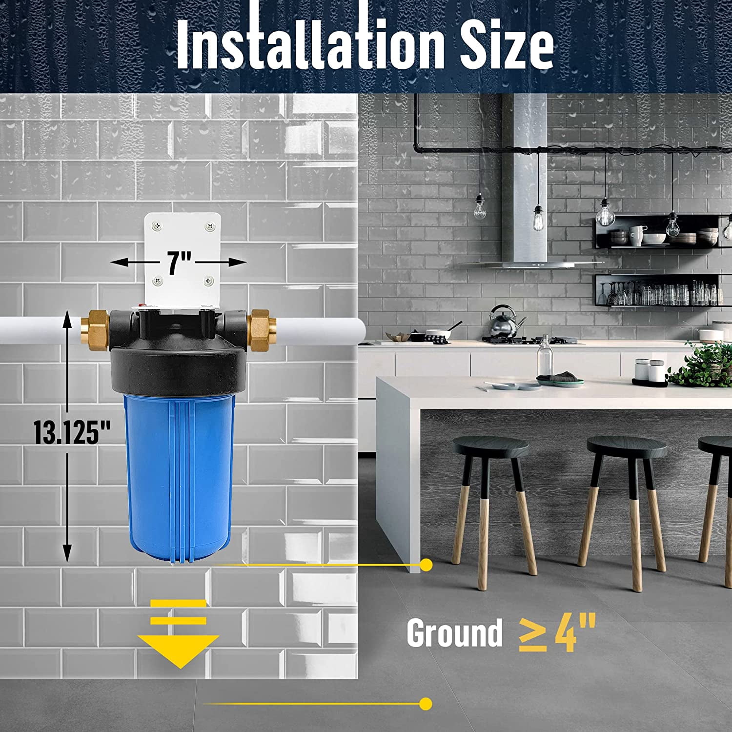 High Capacity 10 x 4.5 Whole House Filter Purifier System for Well or City Water, Presser Relief Button, 1 NPT Brass Port, Double O-ring, Meets NSF Standards & Regulations (Blue, 4 Sets)
