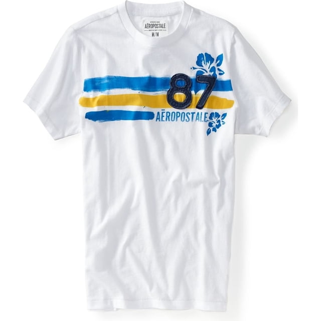 Aeropostale - Camiseta gráfica para hombre con rayas pintadas 87, color blanco, pequeña Aeropostale Camiseta gráfica