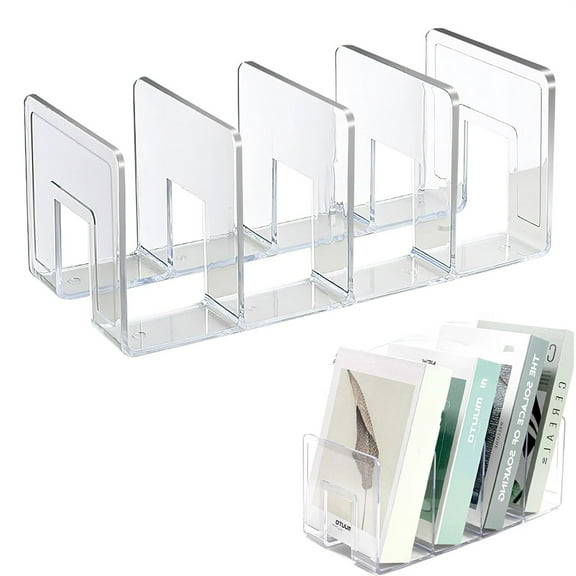 Clear File Holder Acrylic Desk Organizer,Happon 4 Slots Acrylic File Sorter, Desktop File Organizer File Folder Holder Rack for Envelopes Mail Letter Paper Notebook Electronics (1 Pack)