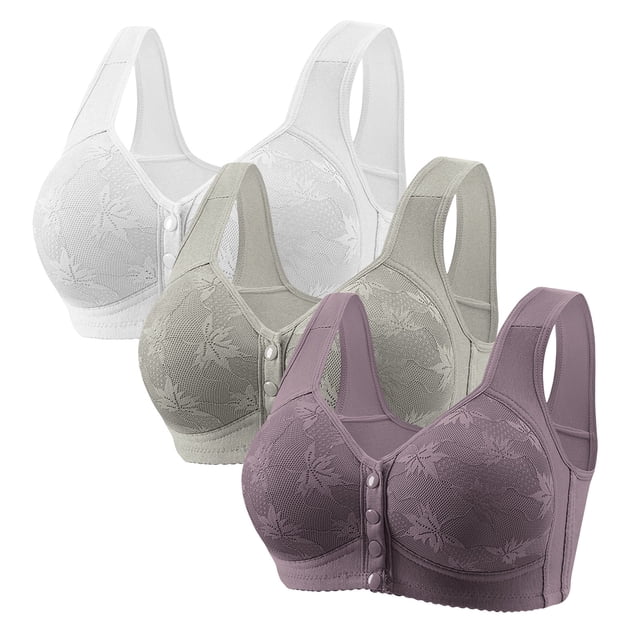 Hemlock Front Button Plus Size Bras, Front Button Plus Size Vest Bra, Wireless Thin Design, Polyester Fiber Material, Full Coverage, Purple Vest Style Bras, Purple 4XL, Size S-5XL