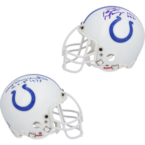 Peyton Manning and Johnny Unitas Indianapolis Colts Autographed Riddell Speed Mini Helmet with Multiple Inscriptions - Fanatics Authentic Certified