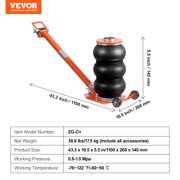 VEVOR Air Jack,3 Ton/6600 lbs,1-6S Pneumatic Lifting Jack with Heightened Column & Adjustable Handle, Compact,Easy-to-Lift & Space-Saving Jack with Thick Rubber Pad
