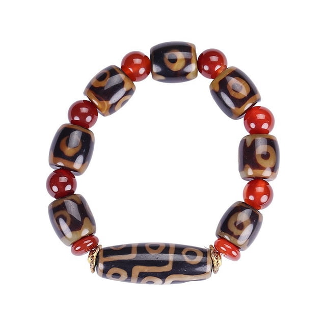 Pulsera Dzi de ágata tibetana natural de 12 mm, unisex