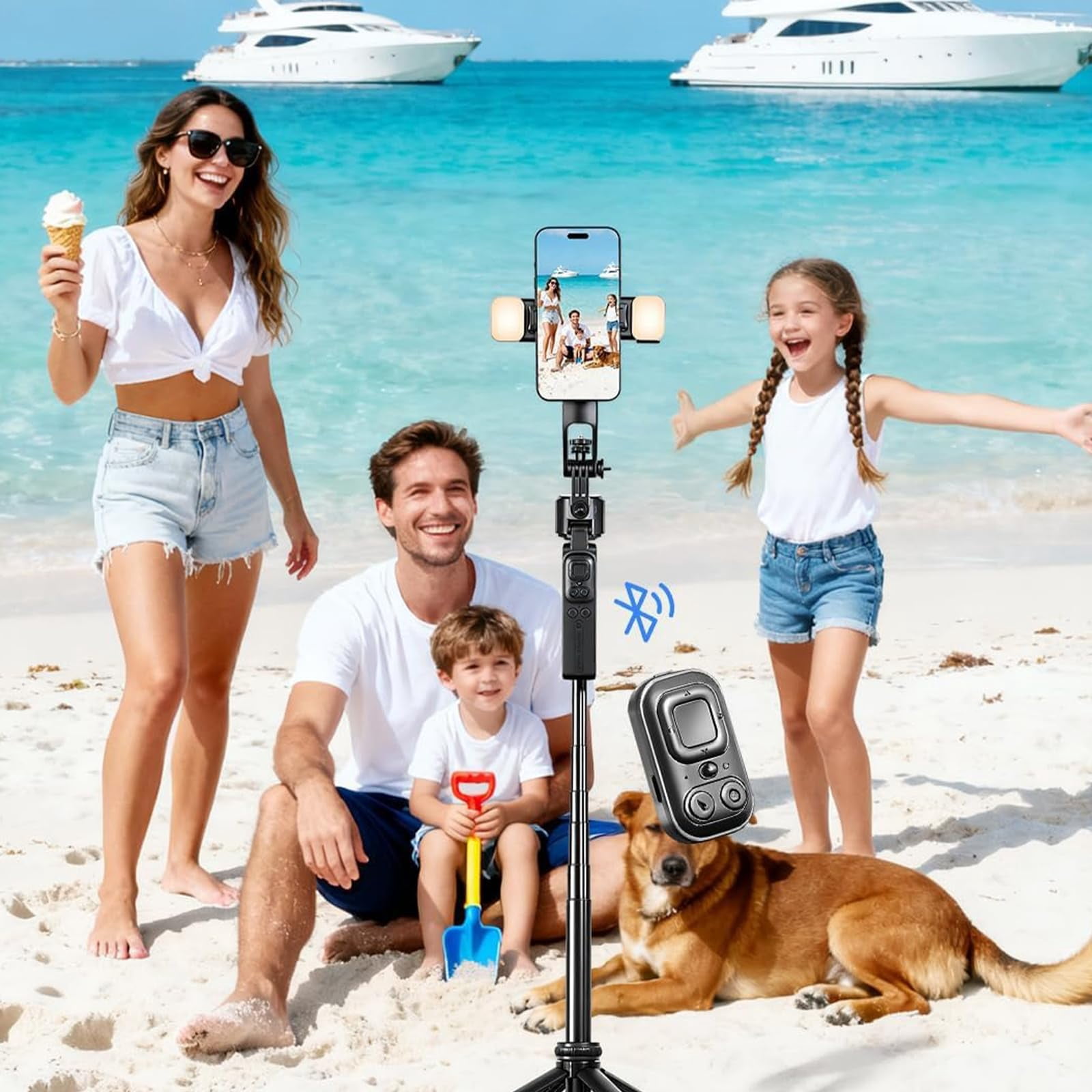 ORMOS AutoTracking Selfie Stick Tripod, Aluminum Alloy & ABS, Universal Smartphone Holder, Black, 360° Smart Rotation with Gesture Recognition, 69.3 Inches Maximum Height