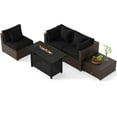 thumbnail image 2 of Costway 5 PCS Patio Furniture Set Heavy-duty Frame Rattan Sofa Set with 60,000 BTU Firepit Table Black, 2 of 10