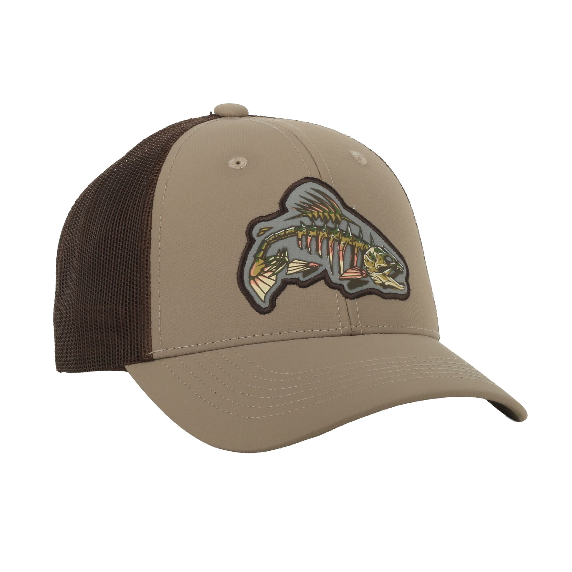 Outdoor Cap Bone Trout Patch Cap – Unstructured Mesh Back Snapback, One Size, Khaki/Brown