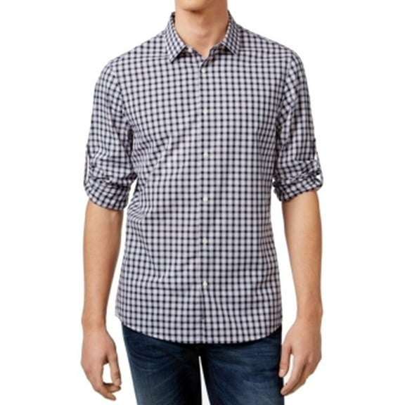 NEW Blue Mens Size Large L Slim-Fit Check Button Down Shirt