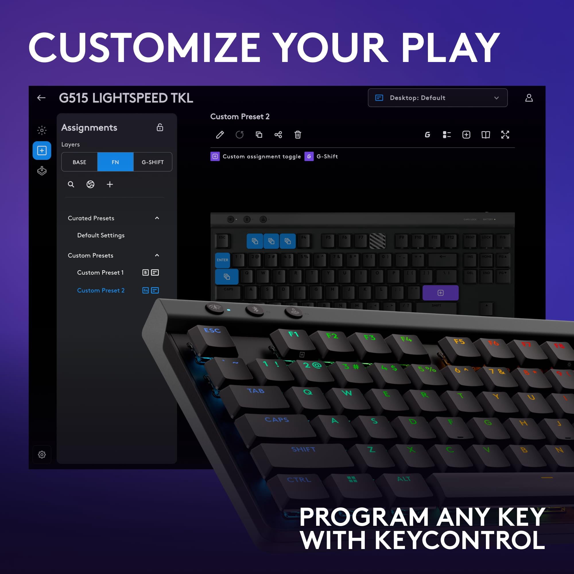 Logitech G515 Lightspeed TKL Wireless Gaming Keyboard - Low Profile, Tactile Brown Switches (Black)