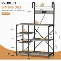 Kitchen Bakers Rack with Power Outlets, Multifunctional Storage Shelf, Microwave Stand & Coffee Station, Grey