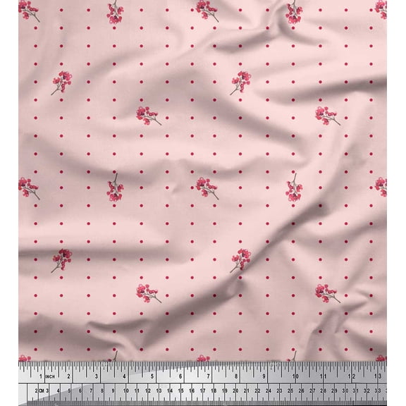Soimoi Pink Georgette Viscose Fabric Berries & Dots Print Sewing Fabric Yard 42 Inch Wide