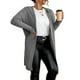 thumbnail image 1 of Cárdigan informal liso con capucha, manga larga, gris, talla grande (mujer), 1 of 4