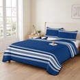 thumbnail image 2 of Full Quilt Set 78''x90'', Blue Striped Lightweight Summer Bedspread Coverlet Set with 2 Pillow Shams, Farmhouse Blue White Stripes Breathable All Season Quilt Bedding for Bedroom/Guest Room, 2 of 9