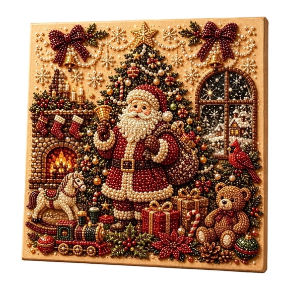 syligr Santa & Gift Christmas Diamond Art for Adults, Vintage Christmas Pearl Art Kits, DIY Pearl Diamond Kit, Winter Bead Crafts Ornament, Xmas Party Decorations for Mantel, Unique Gift/Favors