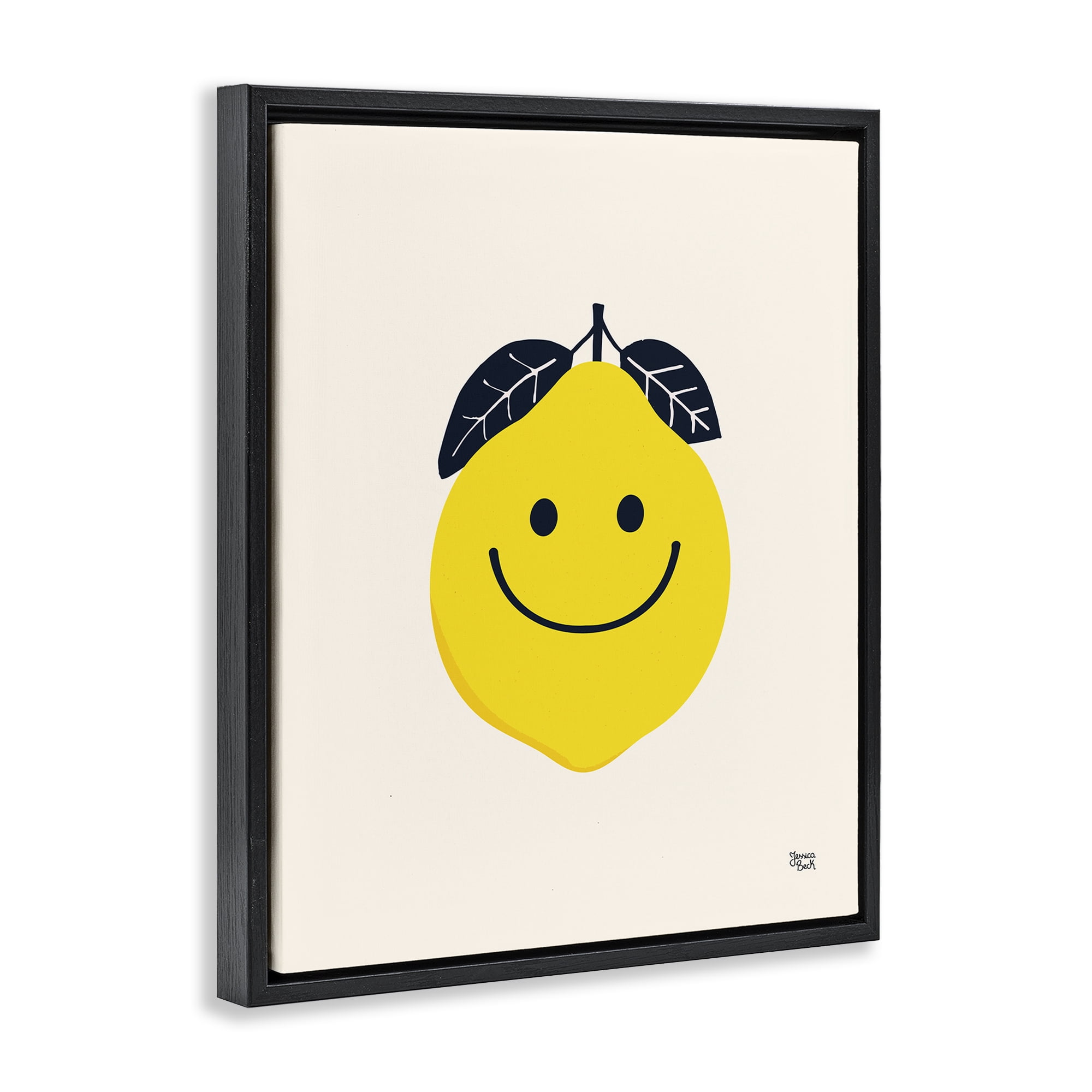Stupell Industries Happy Lemon Smile Food & Beverage Painting Black Floater Framed Canvas Art Print Wall Art, 17 x 21