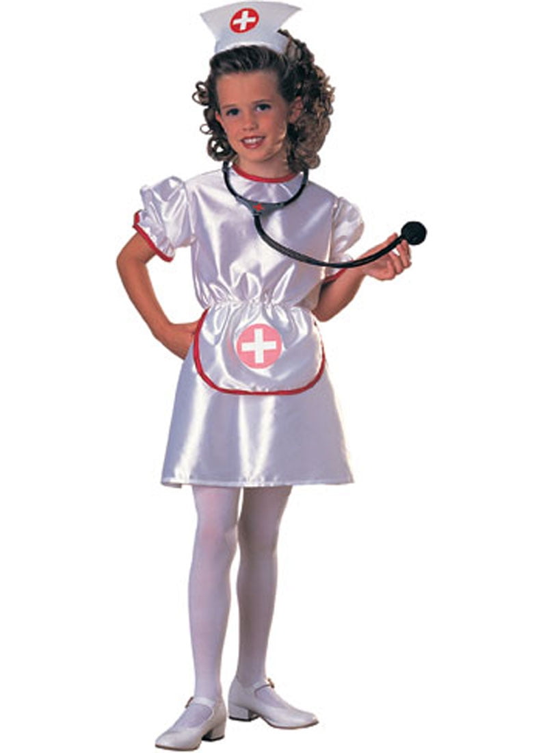 Vintage Nurse Pretend Girls Hospital Dress Apron Hat Halloween Child