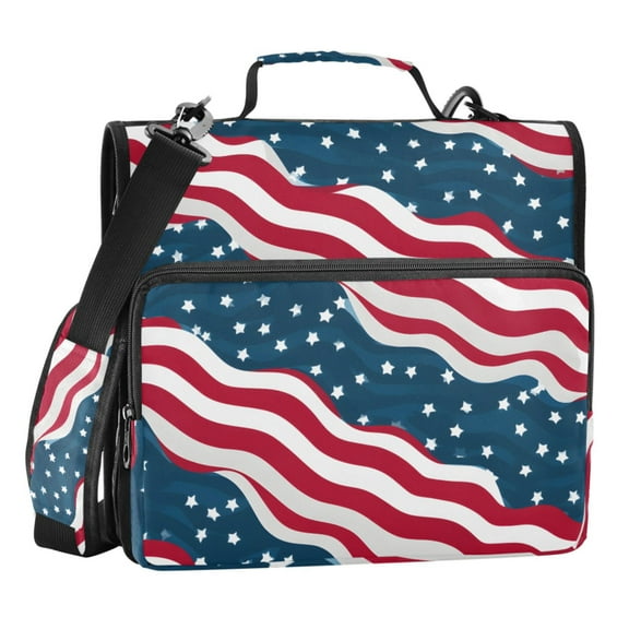ALAZA Zipper Binder Red Stripes Stars-s1 3 Ring Trapper Keeper File Folder Organizer Bag