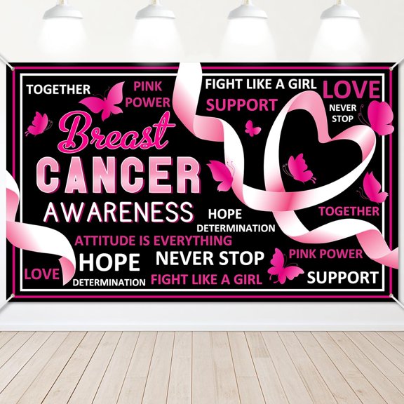 Breast Cancer Awareness Backdrop October Breast Cancer Month Photography Banner Pink Ribbon Charity Activities Hope Faith Strength Courage Photo Booth Props