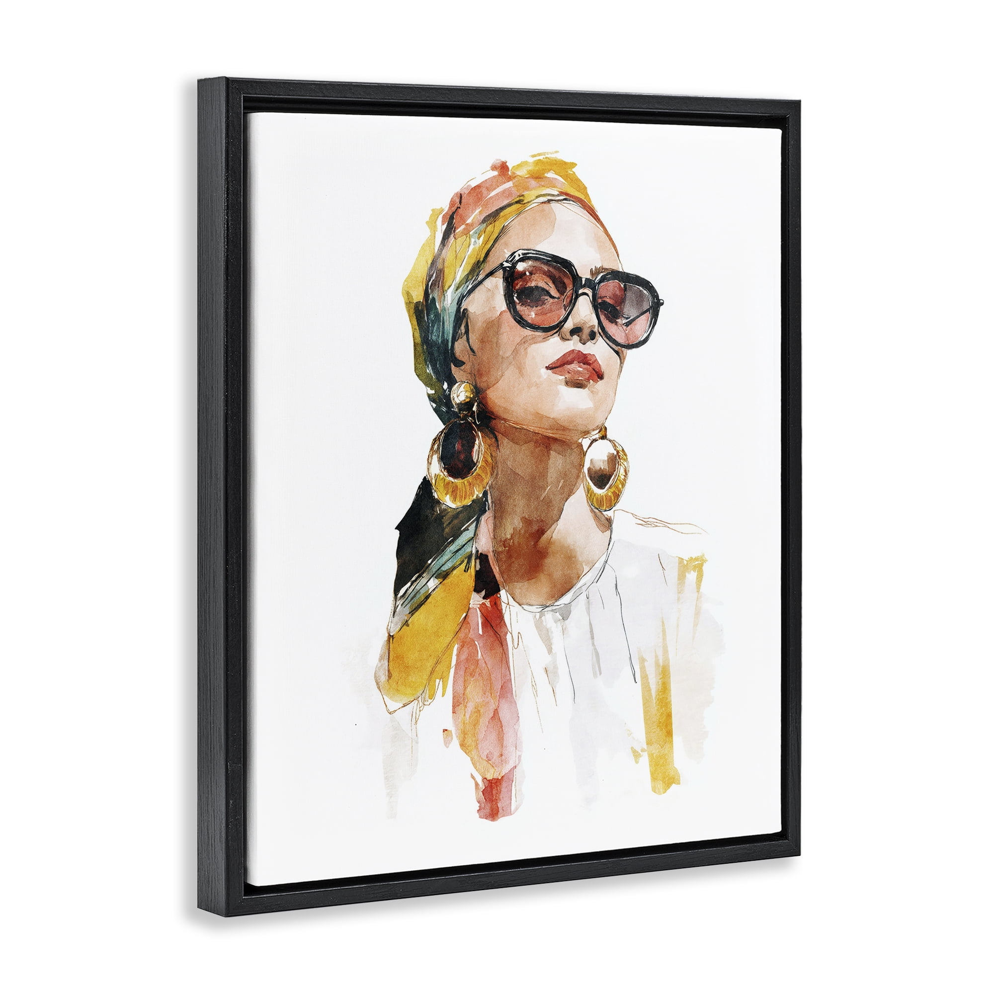 Stupell Industries Stylish Woman with Headwrap Black Framed Floater Canvas Wall Art, design by Svetlana Aleynikova