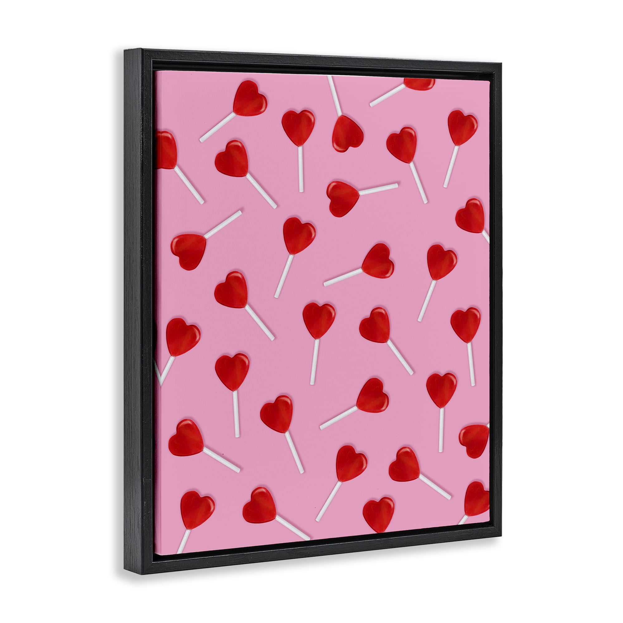 Stupell Industries Heart Lollipop Pattern Black Framed Floater Canvas Wall Art, design by LISH Creative