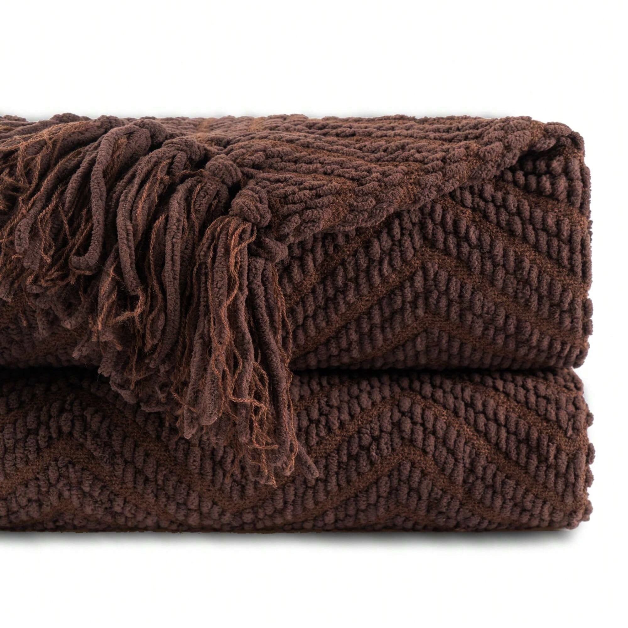 Battilo Dark Brown Throw Blanket for Couch, Cozy Knitted Chocolate Brown Throws for Bed Sofa,50"x60"