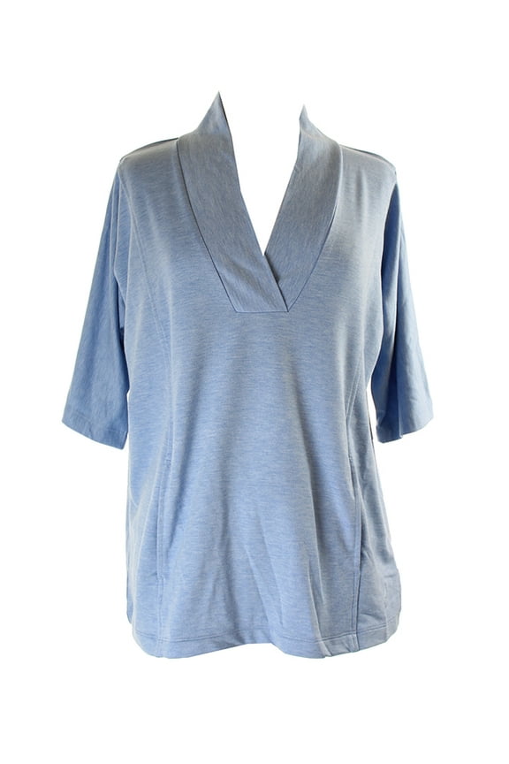Blue Short-Sleeve Shawl-Collar Pajama Top XL
