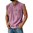 thumbnail image 2 of LISTHA Mens Tank Top Henley Vintage Sleeveless Gym Polo Shirt 2025 Casual Solid T-Shirt with Pocket Pink XL, 2 of 5
