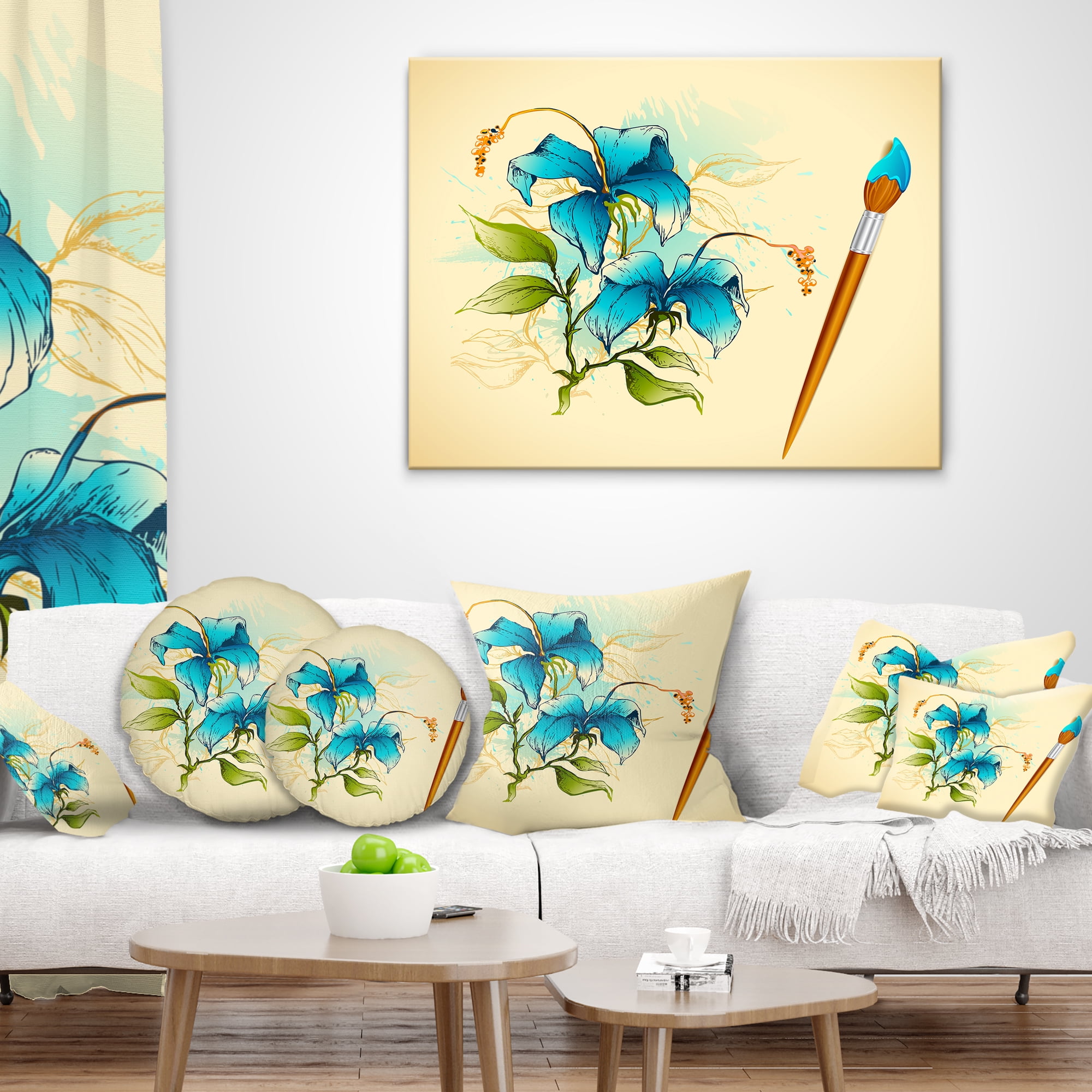 Designart Flower with Brush Illustration - Floral Throw Pillow - 12x20