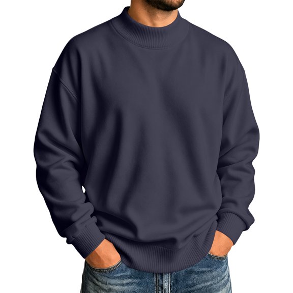 Men's Mock Neck Sweatshirt Solid Color Pullover Top with Ribbed Trim Relaxed Fit Fall Casual Sweatshirts