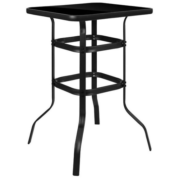 Pemberly Row 27. 5" Square Tempered Glass Top Patio Bar Table in Black