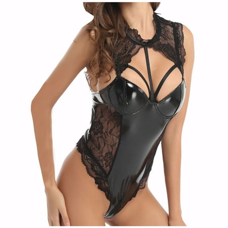 

Cntydi Pajamas for Women Gifts Women Fashion Sexy Sling Lace Spcing Artificial Leather Underwear Bodysuit Lingerie