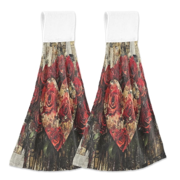 BZSMCE Hanging Hand Towels Fashion Heartfelt Blooms Pattern 2-Pack - Velcro Style Bathroom Kitchen Towels
