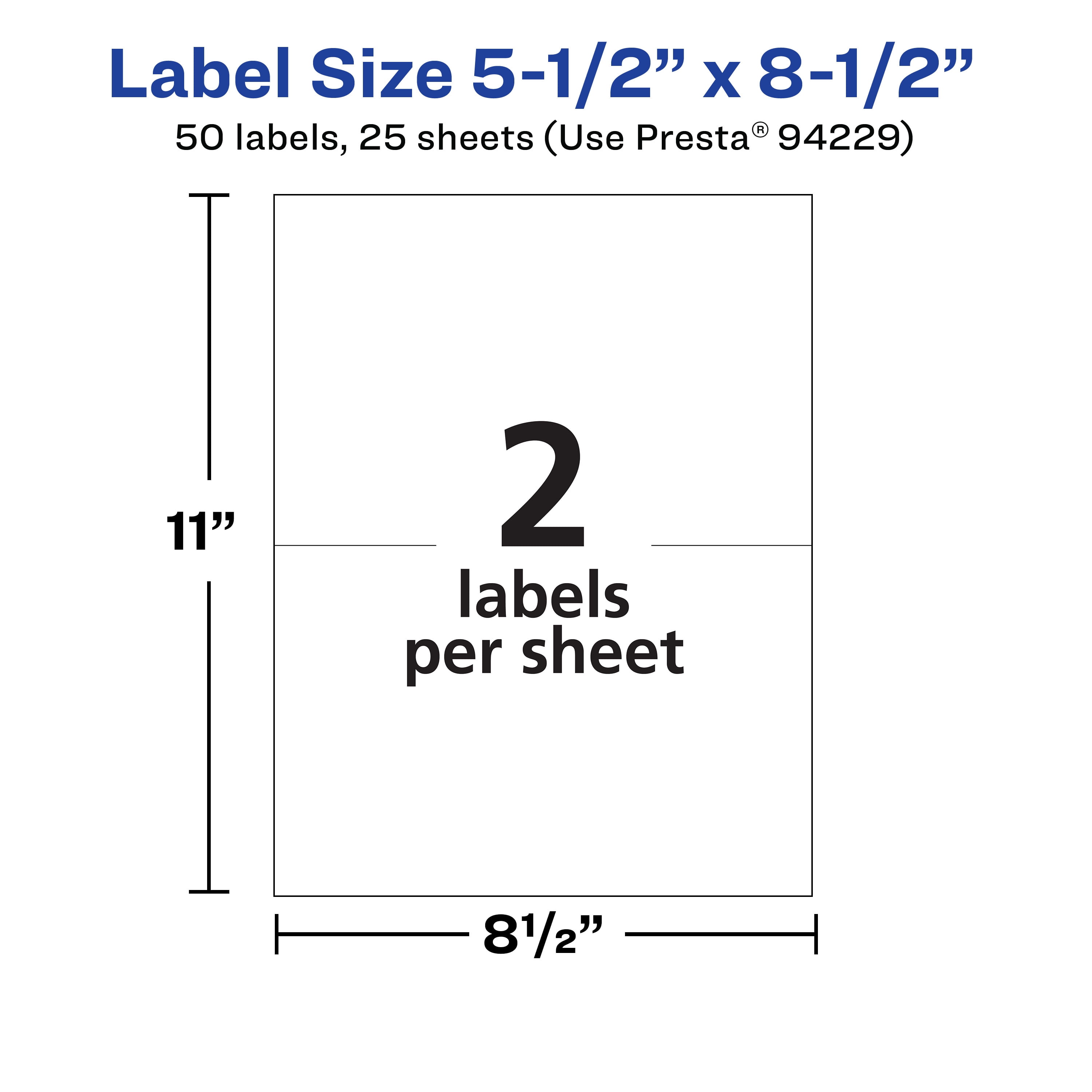 Avery Removable Rectangle Labels, 5.5" x 8.5", 50ct