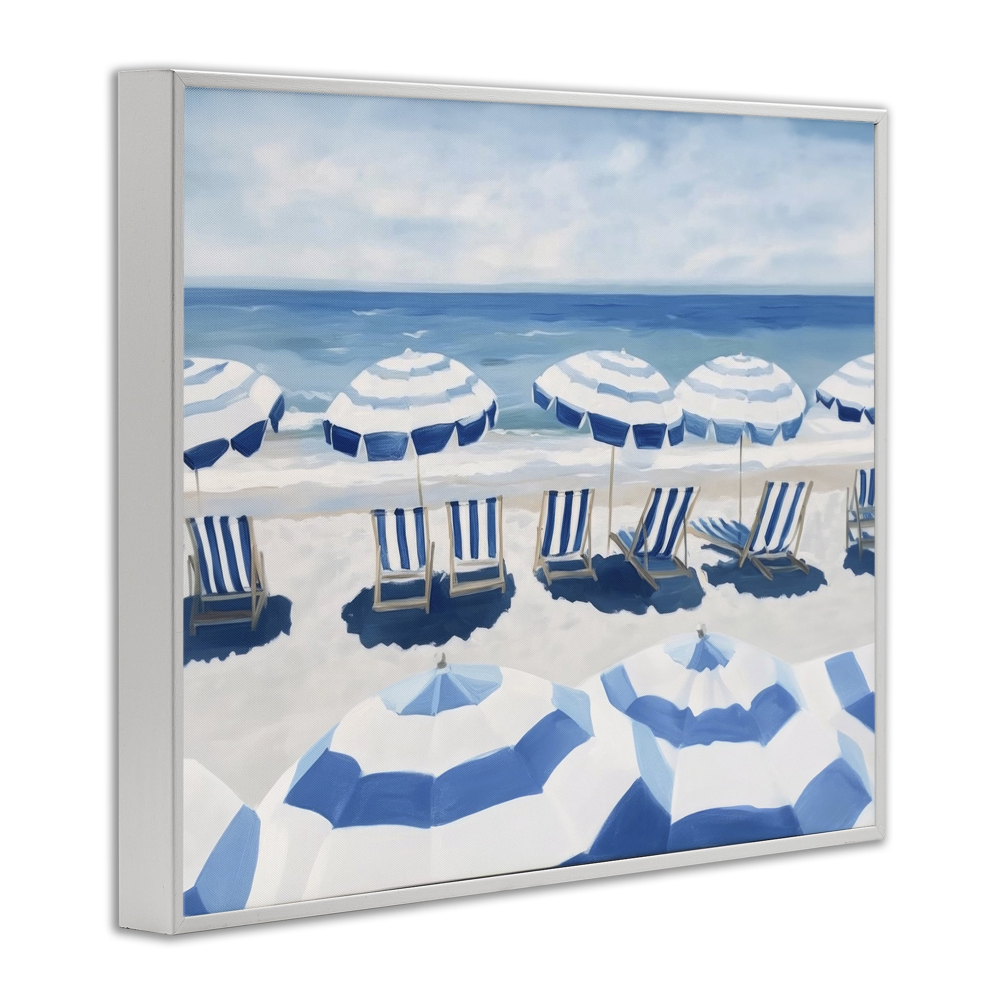 Stupell Industries Beach Nice Blue Striped Umbrellas White Framed Giclee Art, design by Sisi and Seb