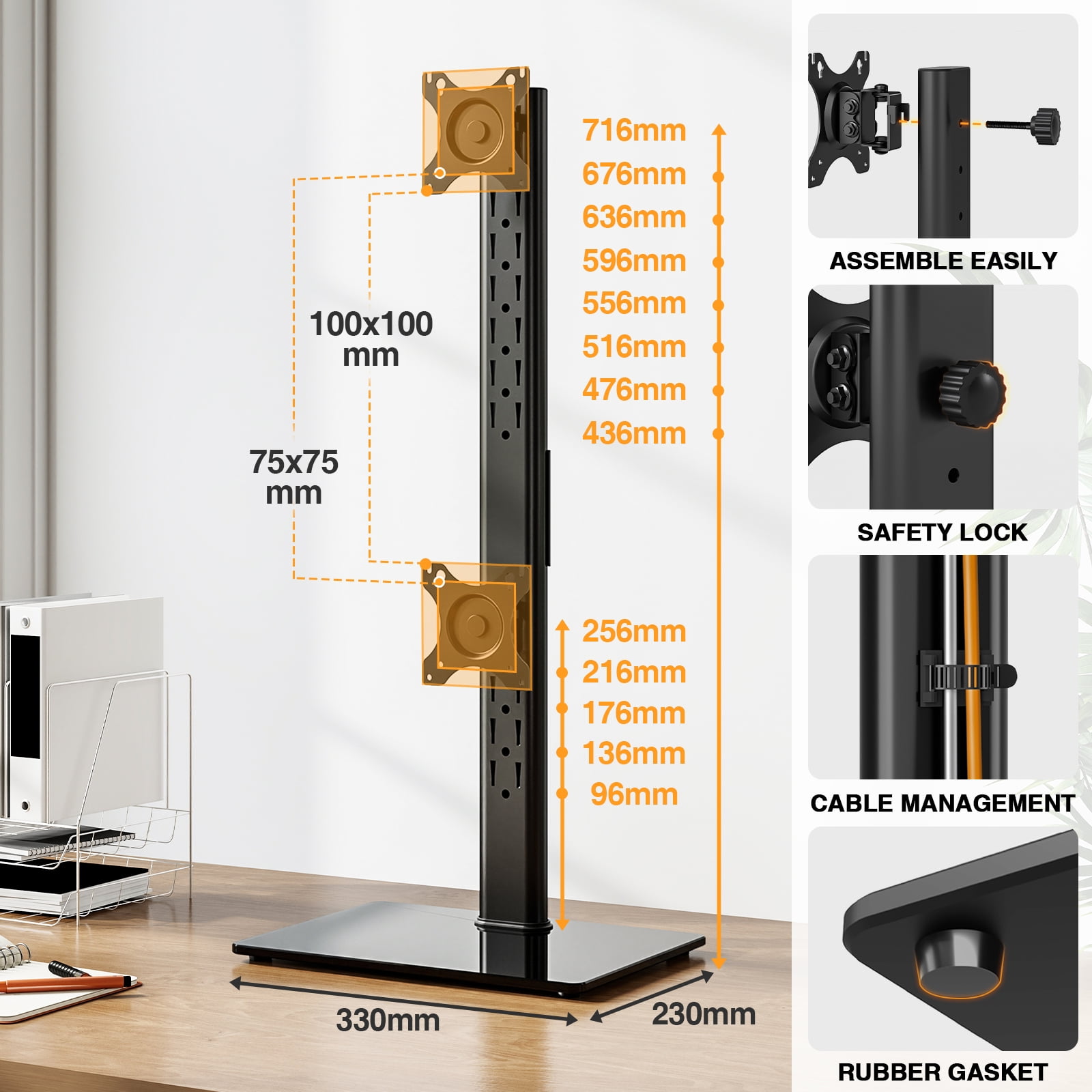 Dual Monitor Mount, 360° Rotation Dual Monitor Fits Two 13-38 in Computer Screens with ±70° Swivel, Tilt, Height Adjustable Tabletop Desk Mount Stand