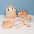 thumbnail image 1 of Juego de vajilla de silicona para niños, vajilla complementaria para alimentación de bebés, pantuflas, cuencos, cucharas, platos de cena y baberos, juego de 15 piezas, 1 of 5